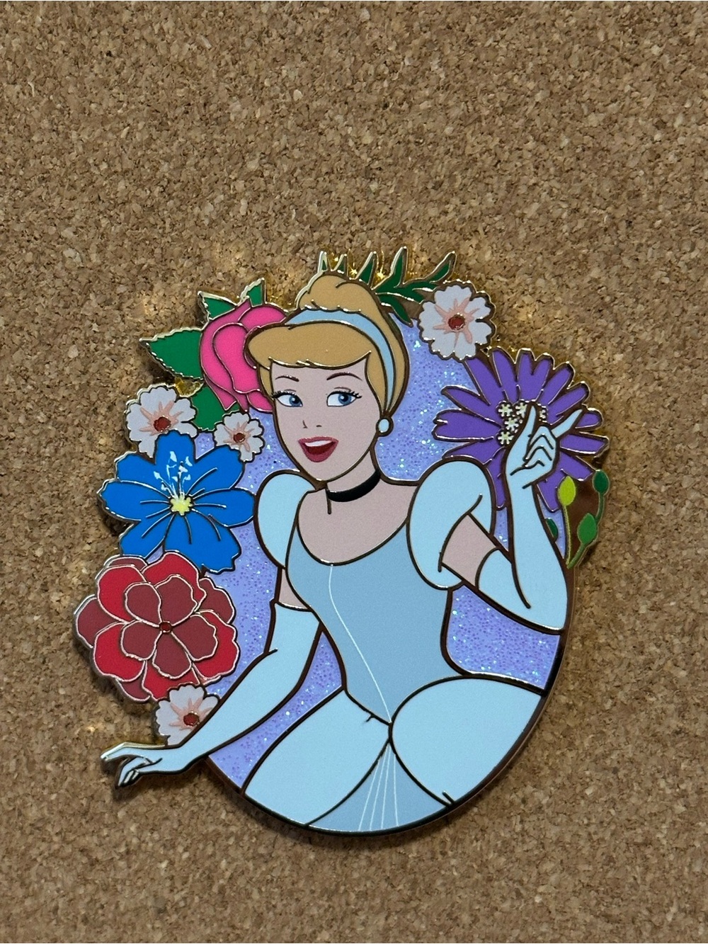PALM Disney Cinderella Jumbo Royal Blooms Floral Enamel Pin with Glitter